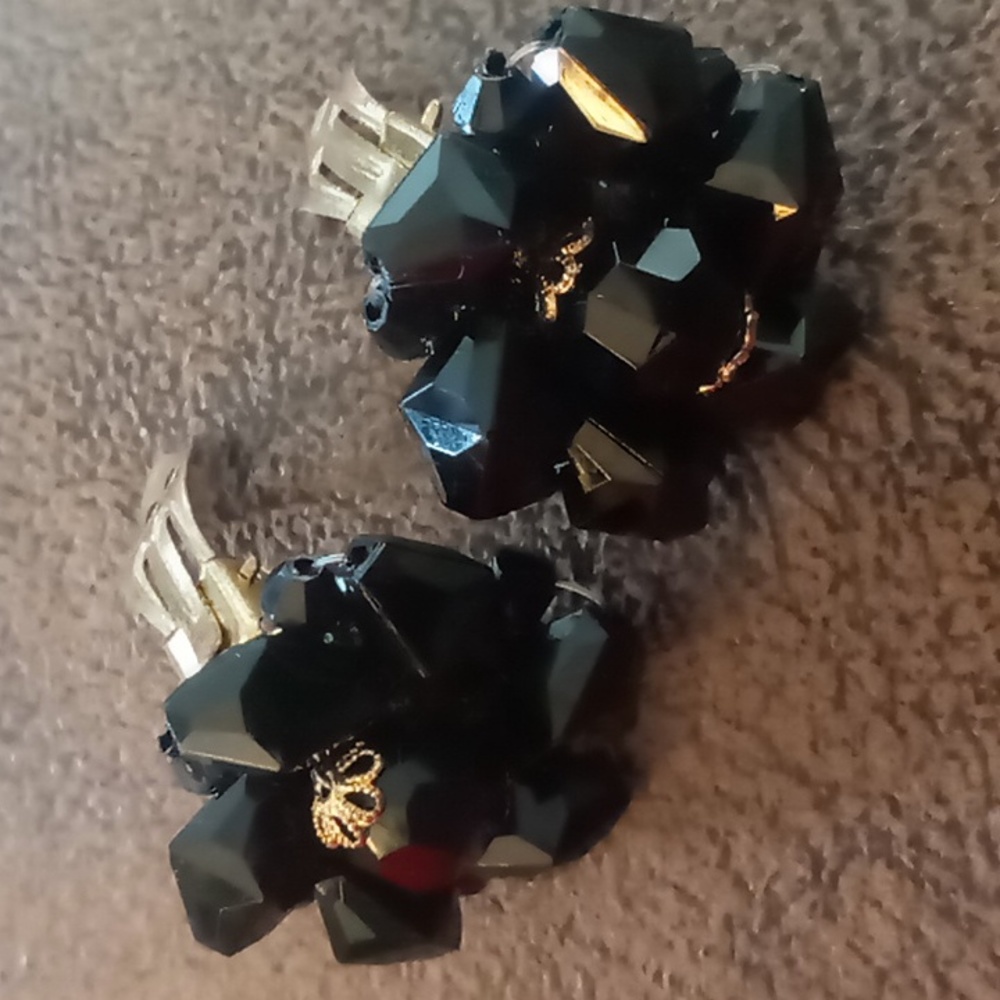 Vintage west Germany made black beaded clip on earrings U.S.S.R Period